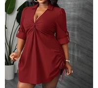 Robe chemise mini élégante et décontractée, pour le travail, les sorties et les rendez-vous, avec manches longues, effet frontal torsadé, cordon de serrage à la taille, pour femmes de grande taille, c