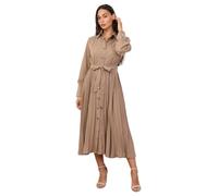 Robe chemise - Non spécifié - Mi-longue - Plissée - Ceinturée - Taupe S