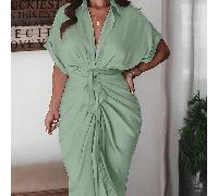 Robe chemise plissée de couleur unie grande taille, robe maxi pour femmes. Belles robes pour les événements, les tenues de villégiature et les occasions formelles pour femmes. Dernière à la mode en ma
