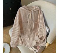 Robe chemise rayée élégante pour femmes grandes tailles, sweat-shirt ample et léger à capuche, convient pour l'été et l'automne 0XL,1XL,2XL,3XL,4XLRayéTissu tissé