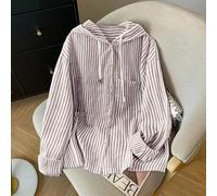 Robe chemise rayée élégante pour femmes grandes tailles, sweat-shirt ample et léger à capuche, convient pour l'été et l'automne 0XL,1XL,2XL,3XL,4XLRayéTissu tissé