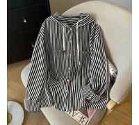 Robe chemise rayée élégante pour femmes grandes tailles, sweat-shirt ample et léger à capuche, convient pour l'été et l'automne 0XL,1XL,2XL,3XL,4XLRayéTissu tissé