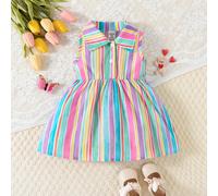 Robe Chemise Sans Manches Rayée Pour Bébé Filles Pour L'été 6-9M,9-12M,12-18M,18-24M,2-3Y,3-6MRayéPolyester