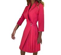 Robe chemisier, élégante, festive, pour femme, longueur genou, veste de transition, printemps, été, automne, trench-coat avec ceinture, robe blazer, tenue festive, robe d'affaires, Rose chaud, S