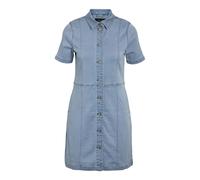 Robe-chemisier jean femme manches courtes col boutonné poches avant