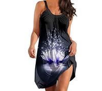 Robe Chemisier pour Femmes Chic Et Elegant Pas Cher Midi Mode Mi Longue Robe Ete Décontracté Midi Robes San Manche Lâche Impression de Soirée Dress Rétro Genou Jupe Robe Longue Femme Chic et Elegant