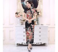 Robe Cheongsam florale à manches courtes pour femme Embrasser la tradition chinoise (2XL Noir)