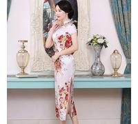 Robe Cheongsam florale à manches courtes pour femme Embrasser la tradition chinoise (6XL, blanc)