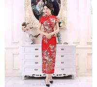Robe Cheongsam florale à manches courtes pour femme Embrasser la tradition chinoise (6XL rouge)
