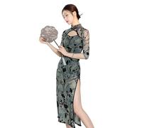 Robe Cheongsam pour Femme, Robe Cheongsam Chinoise Sexy, Robe Qipao Chinoise pour Femme (Vert M)
