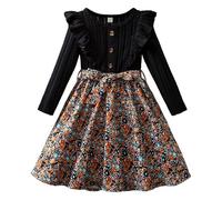 Robe Chic Grande Taille,Robe D'Automne-Hiver Manches Longues à Volants Imprimé Floral IdéAle Pour Les FêTes Et Les CéLéBrations Tenue éLéGante Pour Les Tout-Petits Et Les Enfants (Black 3-4 Years)