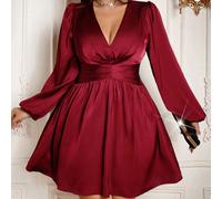 Robe chiffon élégante et décontractée pour femmes grandes tailles avec ceinture à nouer, convient pour le travail, les vacances, le thé de l'après-midi, les fêtes de Noël, couleur marron unicolore, ma