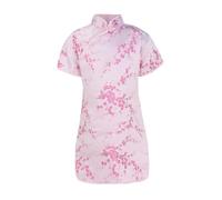 Robe chinoise Cheongsam à manches courtes et col montant pour nourrisson et grand enfant - Imprimé floral - Robe de vacances pour filles de 5 ans (rose, 12 à 18 mois)