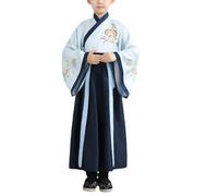 Robe Chinoise Enfant Hanfuu Costume Chinois Fille Garçon Robe Chinoise Traditionnelle Ancienne Déguisement Carnaval Cosplay Tenue Scène Arts Martiaux Ensemble Chemise et Jupe pour (i-Blue, 7-8 Years)