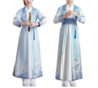 Robe Chinoise Enfant Hanfuu Costume Chinois Fille Garçon Robe Chinoise Traditionnelle Ancienne Déguisement Carnaval Cosplay Tenue Scène Arts Martiaux Ensemble Chemise et Jupe (a-Sky Blue, 5-6 Years)