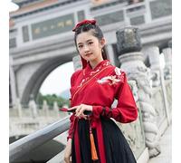 Robe Chinoise Femme Rouge Noir Blanc Patchwork Costume de Danse Traditionnelle Broderie Hanfu Femmes et Hommes Tenues de scène