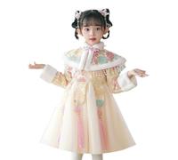 Robe Chinoise Hanfu Moderne Fille Chic Robe De Style Chinois Hanfu Enfant Fille 2-13 Ans Robe Costume Tang Traditionnel Chinois Robe de Soirée Fille Fête du Nouvel an Tulle Polaire (6-7 Ans, Beige)