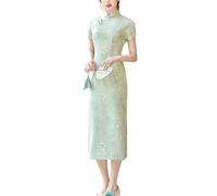 Robe Chinoise Qipao En Lin pour Femme, Style Rétro Élégant, Manches Courtes, Style Midi, Style Cheongsam, pour Occasions Spéciales, Cocktail, Robe Vintage Formelle, pour Mariage, Invité, Goûte