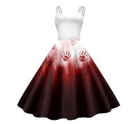 Robe Citrouille Femme Vintage ImpriméE Halloween 1950's Audrey Hepburn Bretelles Spaghetti Grande Jupe Swing Chic VêTements Deguisement Robe De Cocktail Pas Cher Robe Halloween Femme