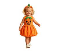 Robe Citrouille Fille en Maille Douce, Tenue Festive d'Automne sans Cordon | Robe Courte Fille Motif Citrouille, Tricot Doux Coton Respirant, Manches Courtes Évasées, Tenue d'Automne pour Célébration