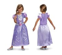 Robe classique Raiponce sous licence officielle Disney 100e anniversaire. Dispose d'un corsage et d'une jupe scintillants en platine. Parfait pour la journée mondiale du livre, Halloween ou les fêtes