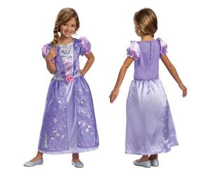 Robe classique Raiponce sous licence officielle Disney 100e anniversaire. Dispose d'un corsage et d'une jupe scintillants en platine. Parfait pour la journée mondiale du livre, Halloween ou les fêtes