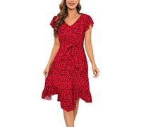 Robe Cocktail Femme Col V Robe Tunique Chic Et Elegant Fête Cocktail Mini Shirt Robe sans Manches Imprimé Floral Bohème Grande Taille Pas Cher Mini Jupe De Plage Robe Bohème Chic Invité Mariage