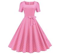 Robe Cocktail Femme Mariage, À Pois Robe Vintage Années 1950 50 60 Bohème Jupe À Carreaux Rétro Party Bal Soirée Halloween Swing Robe pour Femme Bal Jupe Plissée Barbies Rose Robe Barbie Chemise