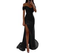 Robe Cocktail Femme Mariage, Robe A Paillette Femme De Bal pour De SoiréE à Sequins Maxi Manches Courtes Sequins Unis Automne Hiver éPaules DéNudéEs d'hiver Tendance D'InvitéE De Mariage