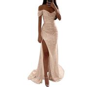 Robe Cocktail Femme Mariage, Robe A Paillette Femme De Bal pour De SoiréE à Sequins Maxi Manches Courtes Sequins Unis Automne Hiver éPaules DéNudéEs d'hiver Tendance D'InvitéE De Mariage
