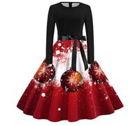 Robe Col Rond Femme Robe Vintage Audrey Hepburn - VêTements De SoiréE Chic Elegante Mode DéContractéE TrapèZe Mi Longue De Cocktail Fete RéVeillon Grande Taille