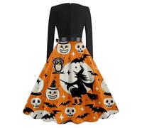 Robe Col V Femme Robe Cocktail Chic Et Elegant - Deguisement Halloween Grande Taille Vintage à Manches Longues AnnéEs 1950 SoiréE Bal FêTe Cosplay ImpriméE éLéGante