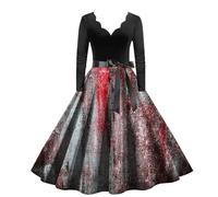 Robe Col V Femme Robe Moulante Longue, Deguisement Halloween Adulte 1960'S Audrey Hepburn A - Ligne avec Vintage Citrouille Imprimé Medievall Tulle Gothique