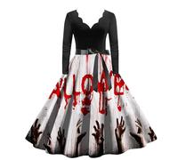 Robe Col V Femme Robe Moulante Longue, Deguisement Halloween Adulte 1974'S Audrey Hepburn A - Ligne avec Vintage Citrouille Imprimé Medievall Tulle Gothique