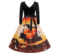 Robe Col V Femme Robe Moulante Manche Longue, Deguisement Halloween Sexy Diablesse TrapèZe A-Line Reine Gothique Swing Audrey Hepburn Rockabilly Pin Up AnnéEs 60