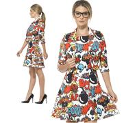 Robe Comic Strip Pour Femmes Costume Fantaisie Super Héros S-L