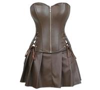 Robe Corset en Simili Cuir Steampunk Taille Formateur Noir Rouge Overbust Basque Bustier Mini Jupe Grande Taille 5XL 6XL-Corset Marron-L