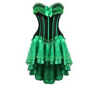 Robe corset gothique vert - Corset - Jupe fendue - Corset pour femme - Robe pirate - Bustier - Jupe en dentelle et haut pour Halloween - Grandes tailles - Robe steampunk corset pour femme, Q vert.,