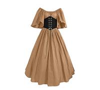 Robe corset médiévale pour femme - Robe d'invité de mariage - Robe vintage - Robe corset Renaissance victorienne - Robe traditionnelle - Grandes tailles - Gothique - Noir - Longue, 010 kaki, S