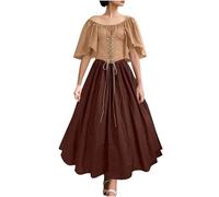 Robe corset vintage pour femme avec grand ourlet - Robe victorienne de la Renaissance - Manches évasées - Taille haute - Corset médiéval - Robe de bal pour fête d'Halloween - Grande taille