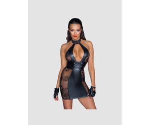 Robe corset wetlook & motif floral noir
