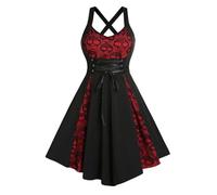 Robe Cosplay Halloween Maxi Femme Imprimé Vampire pour Jupe Asymétrique Longue légante Gothique Corset Lacets Carnaval