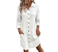 Robe Coton et Lin Femme - Robes Maxi a Manche Longues D'été Lâche Décontractée Couleur Unie - Maxi Robe en Mélange Coton Lin Femmes Classique De Grande Taille Dresses Vacances À La Plage