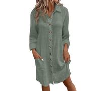 Robe Coton et Lin Femme - Robes Maxi a Manche Longues D'été Lâche Décontractée Couleur Unie - Maxi Robe en Mélange Coton Lin Femmes Classique De Grande Taille Dresses Vacances À La Plage