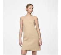Robe courte à bretelles brodée beige en gaze de coton Femme PIECES XL