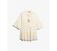 Superdry Ibiza Tiered Long Sleeve Short Dress Beige XL Femme