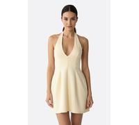 Robe courte beige évasée à décolleté profond