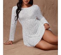 Robe courte blanche élégante, vintage, décontractée et mignonne pour femmes rondes, col rond, semi-transparente, en tricot jacquard, pour la maison, les fêtes et les vacances, automne/hiver 0XL,1XL,2X