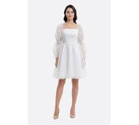 Robe courte blanche Lauren à manches bouffantes - S