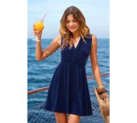 Robe courte bleue tissée à col cranté Bleu marine S